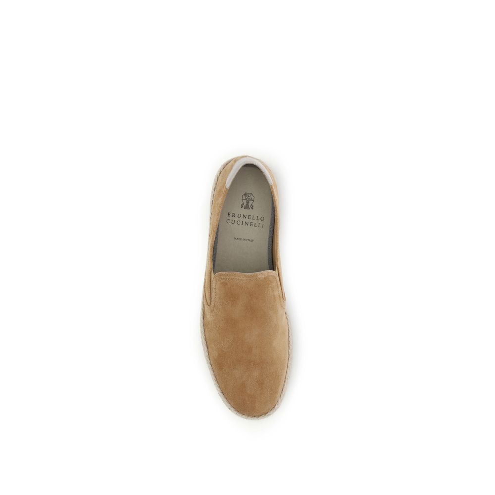 Beige Calf Leather Bos Taurus Espadrilles Brunello Cucinelli