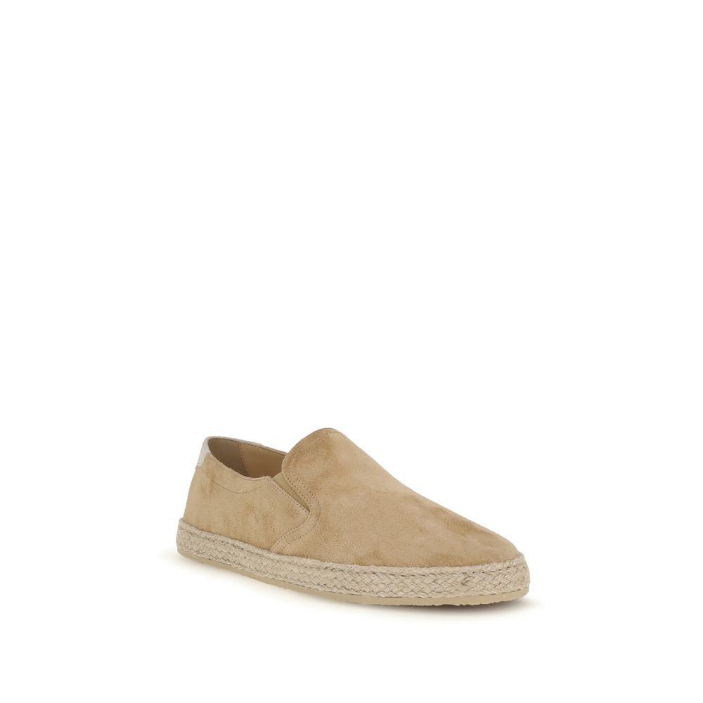 Beige Calf Leather Bos Taurus Espadrilles Brunello Cucinelli