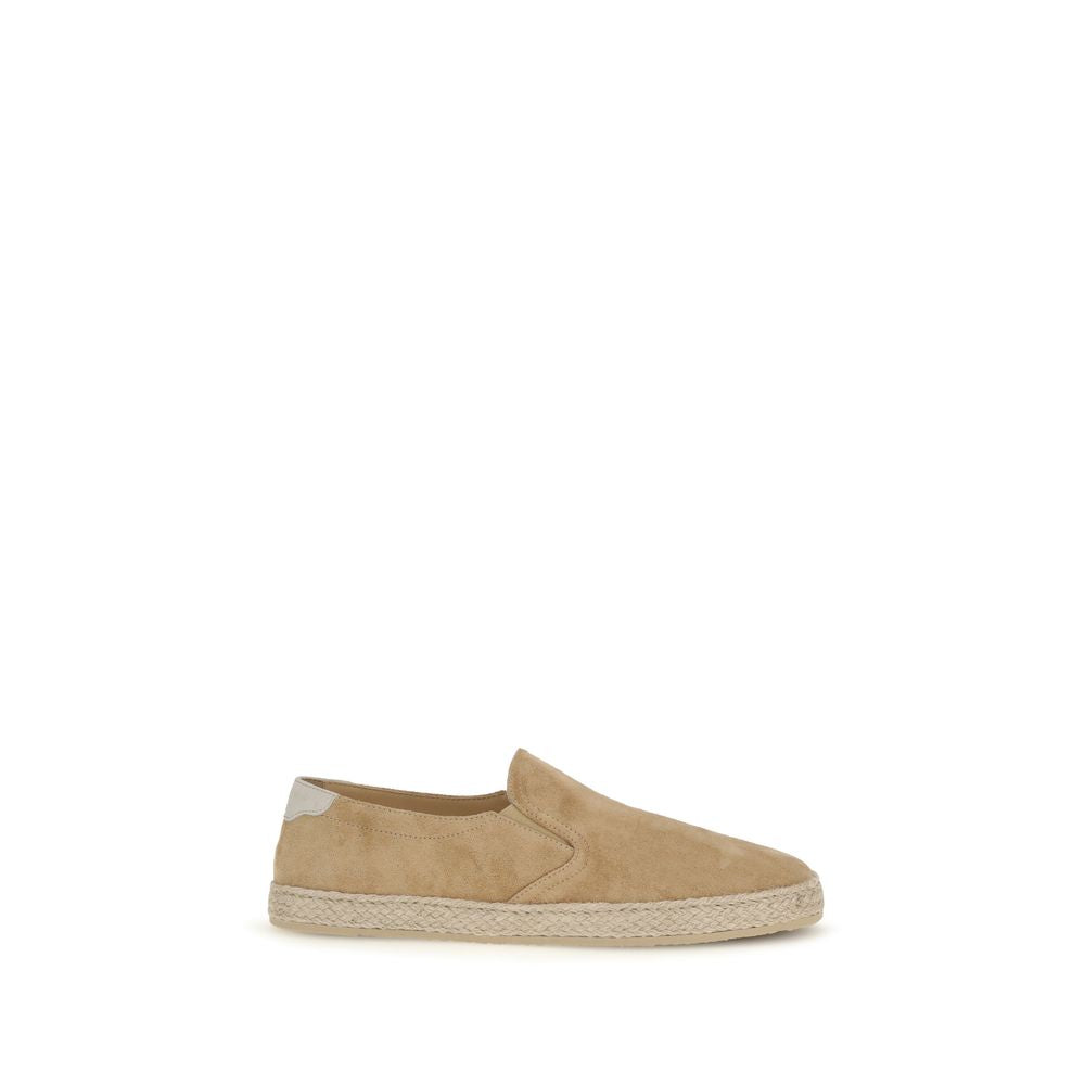 Beige Calf Leather Bos Taurus Espadrilles Brunello Cucinelli