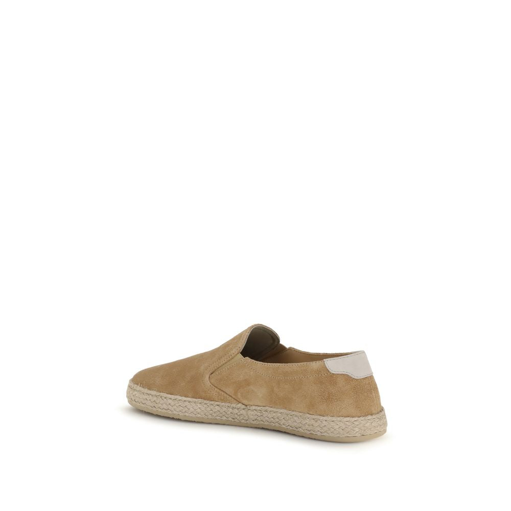 Beige Calf Leather Bos Taurus Espadrilles Brunello Cucinelli