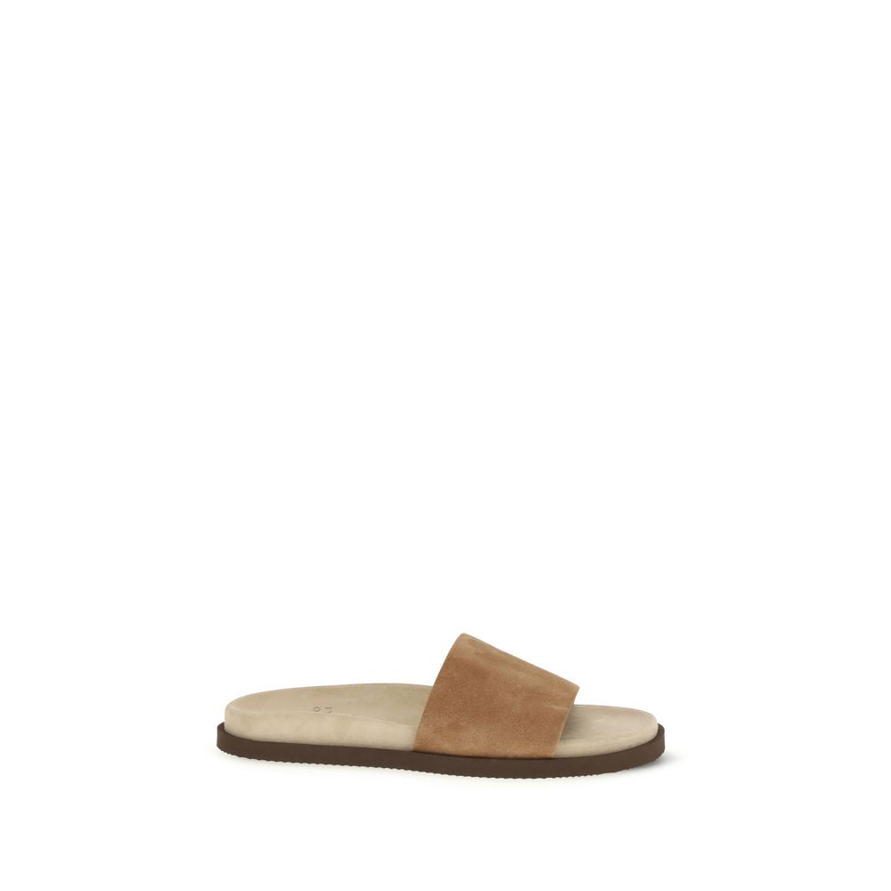 Beige Lamb Ovis Aries Aries Flat Sandals Brunello Cucinelli