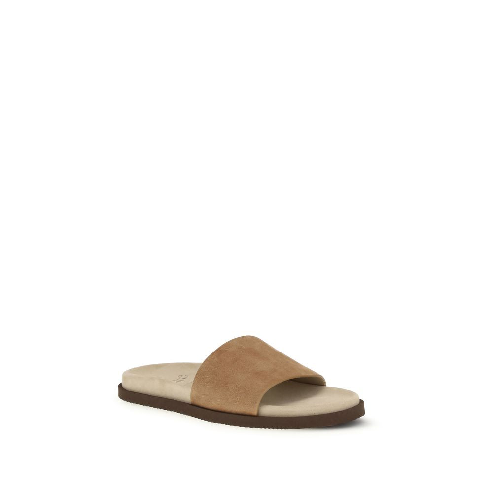 Beige Lamb Ovis Aries Aries Flat Sandals Brunello Cucinelli