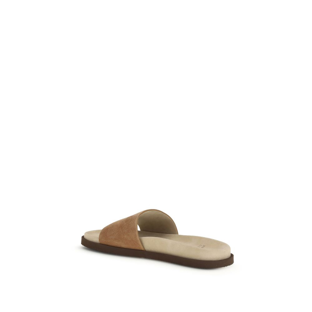 Beige Lamb Ovis Aries Aries Flat Sandals Brunello Cucinelli