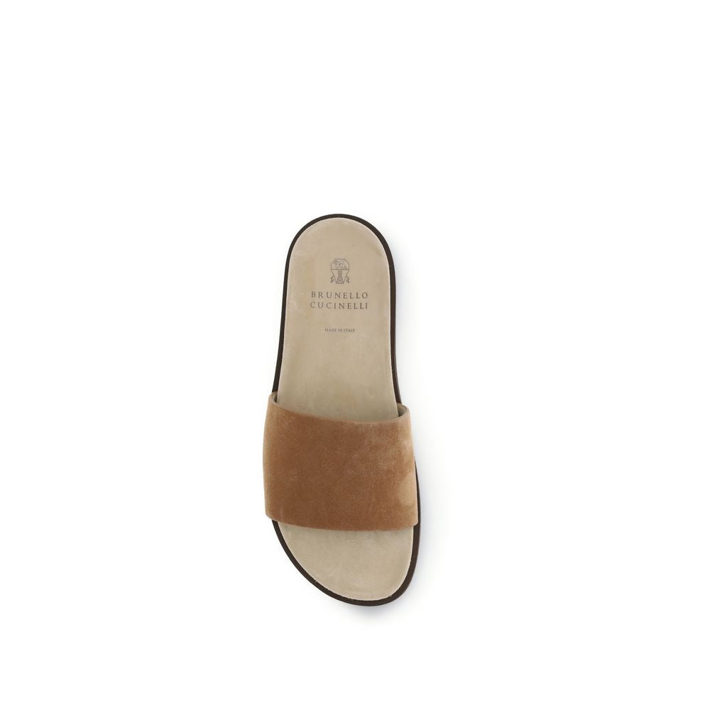 Beige Lamb Ovis Aries Aries Flat Sandals Brunello Cucinelli