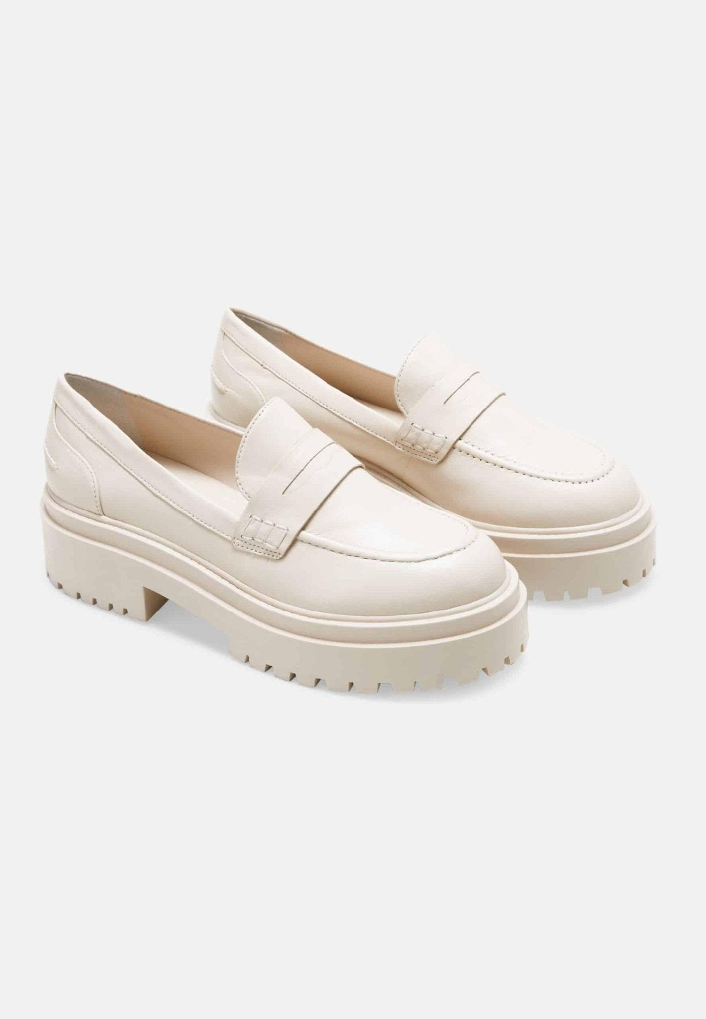 Beige Leather Loafers – Chunky Block Sole Design - BrandLuxe Outlet
