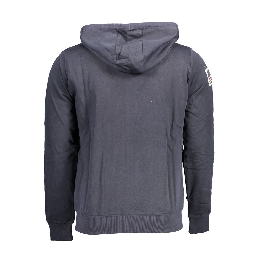 "Blue Cotton Men Sweater with Embroidered Zip and Pockets" - BrandLuxe Outlet